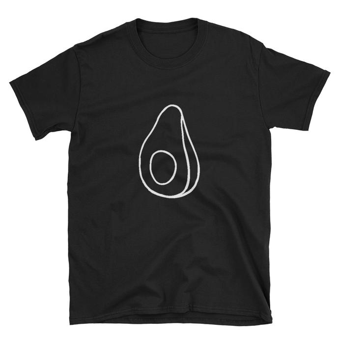 Black Plantcado T shirt with an avocado line drawing
